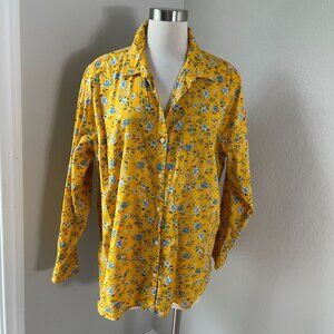 Old Navy Womens Plus XXL Classic Shirt Yellow Floral Button Up Long Sleeve Top